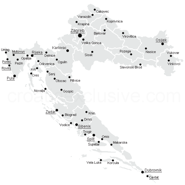 Map of Croatian Cities, Towns and Places
